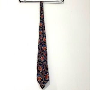 Emilio Sandrini Kreymborg Vintage Navy Orange 100% silk paisley brocade Neck Tie